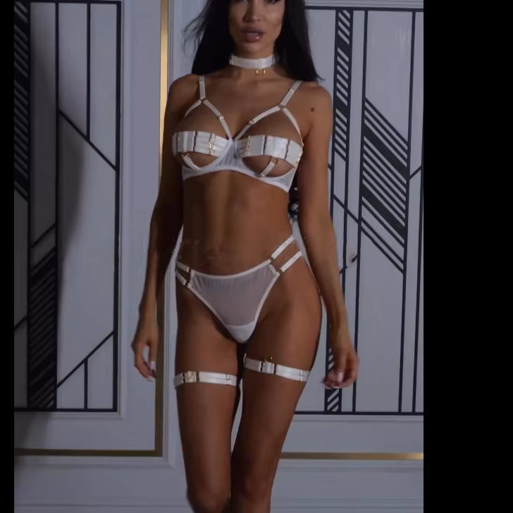 Ellolace Sexy Lingerie Naked Women Without Censorship 5-Piece Sexy Costume Hollow Underwear Uncensored Sensual Open Bra Outfits