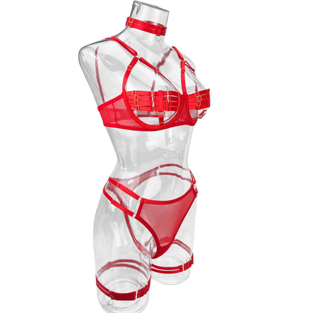Ellolace Sexy Lingerie Naked Women Without Censorship 5-Piece Sexy Costume Hollow Underwear Uncensored Sensual Open Bra Outfits