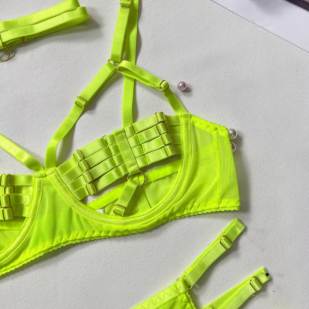 Ellolace Sexy Lingerie Naked Women Without Censorship 5-Piece Sexy Costume Hollow Underwear Uncensored Sensual Open Bra Outfits