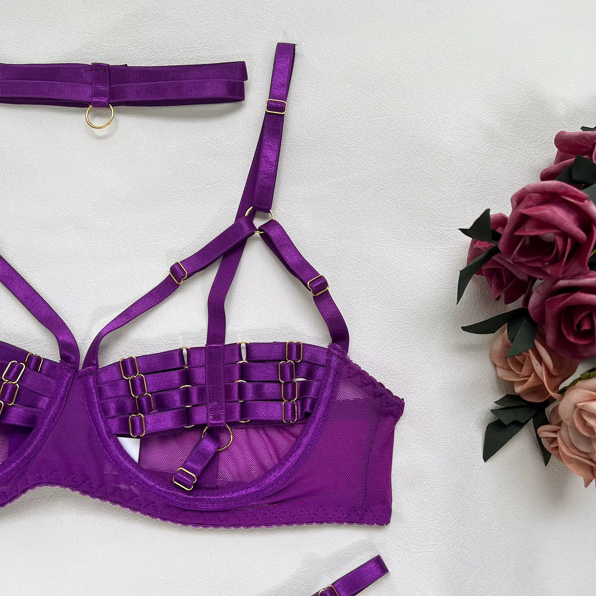 Ellolace Sexy Lingerie Naked Women Without Censorship 5-Piece Sexy Costume Hollow Underwear Uncensored Sensual Open Bra Outfits