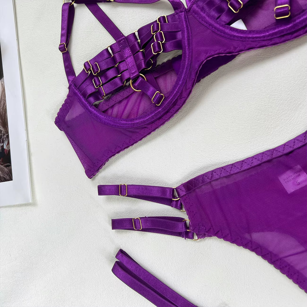 Ellolace Sexy Lingerie Naked Women Without Censorship 5-Piece Sexy Costume Hollow Underwear Uncensored Sensual Open Bra Outfits