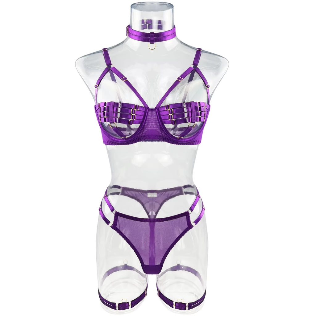 Ellolace Sexy Lingerie Naked Women Without Censorship 5-Piece Sexy Costume Hollow Underwear Uncensored Sensual Open Bra Outfits