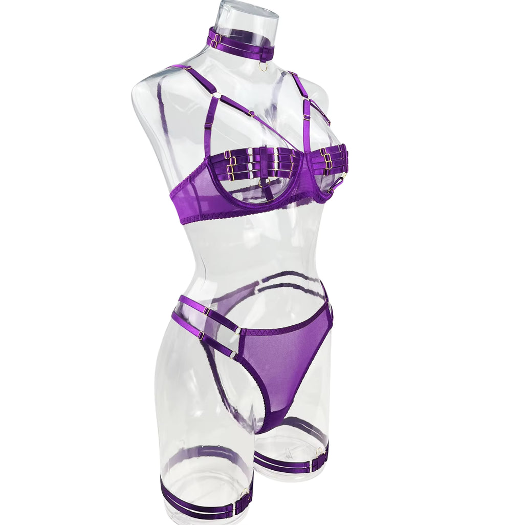 Ellolace Sexy Lingerie Naked Women Without Censorship 5-Piece Sexy Costume Hollow Underwear Uncensored Sensual Open Bra Outfits