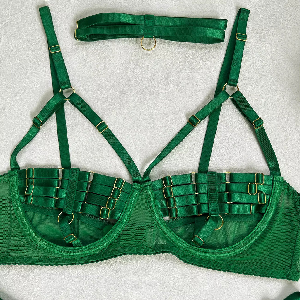 Ellolace Sexy Lingerie Naked Women Without Censorship 5-Piece Sexy Costume Hollow Underwear Uncensored Sensual Open Bra Outfits