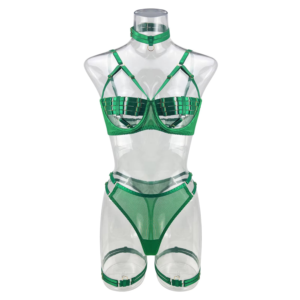Ellolace Sexy Lingerie Naked Women Without Censorship 5-Piece Sexy Costume Hollow Underwear Uncensored Sensual Open Bra Outfits