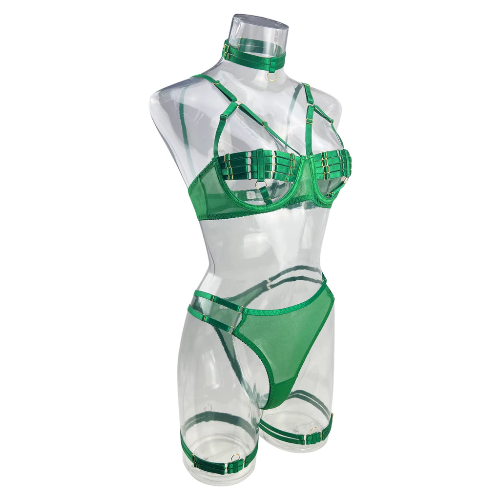 Ellolace Sexy Lingerie Naked Women Without Censorship 5-Piece Sexy Costume Hollow Underwear Uncensored Sensual Open Bra Outfits