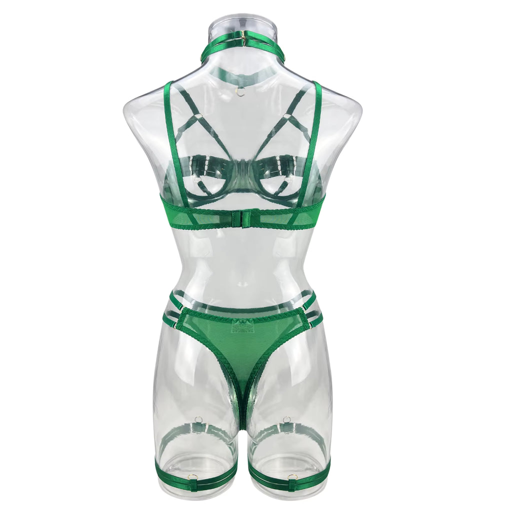 Ellolace Sexy Lingerie Naked Women Without Censorship 5-Piece Sexy Costume Hollow Underwear Uncensored Sensual Open Bra Outfits