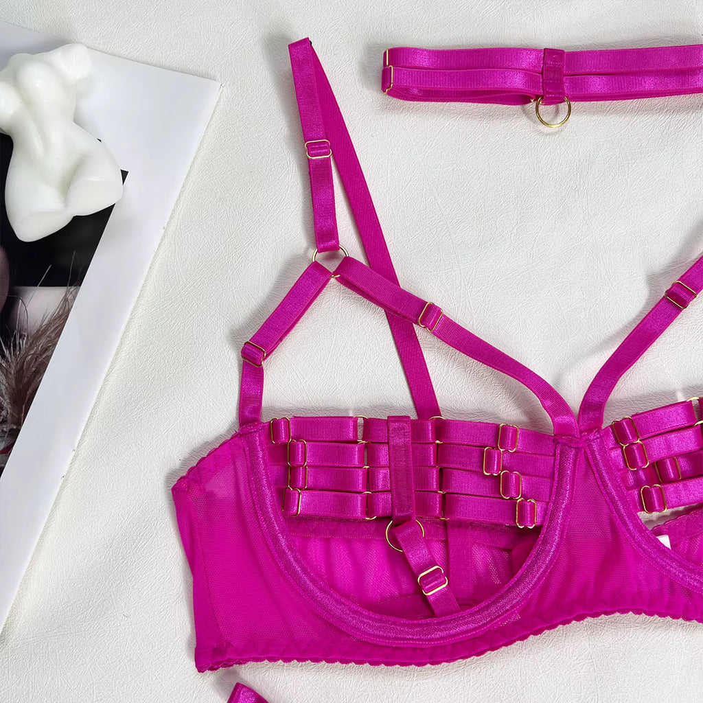 Ellolace Sexy Lingerie Naked Women Without Censorship 5-Piece Sexy Costume Hollow Underwear Uncensored Sensual Open Bra Outfits