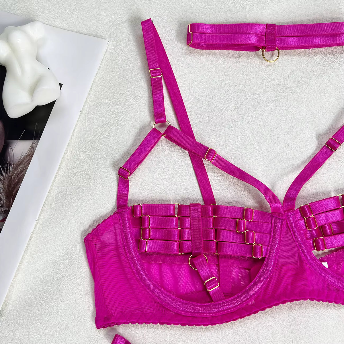 Ellolace Sexy Lingerie Naked Women Without Censorship 5-Piece Sexy Costume Hollow Underwear Uncensored Sensual Open Bra Outfits
