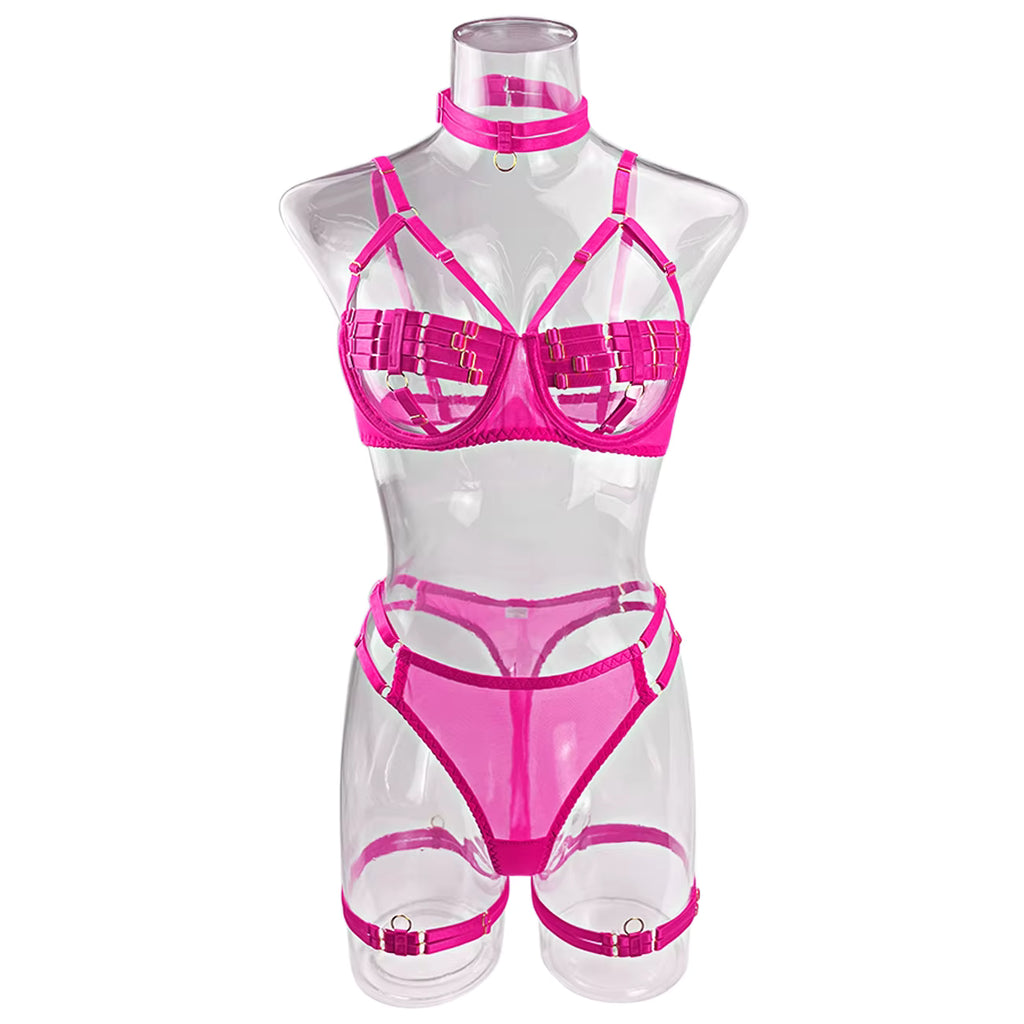 Ellolace Sexy Lingerie Naked Women Without Censorship 5-Piece Sexy Costume Hollow Underwear Uncensored Sensual Open Bra Outfits