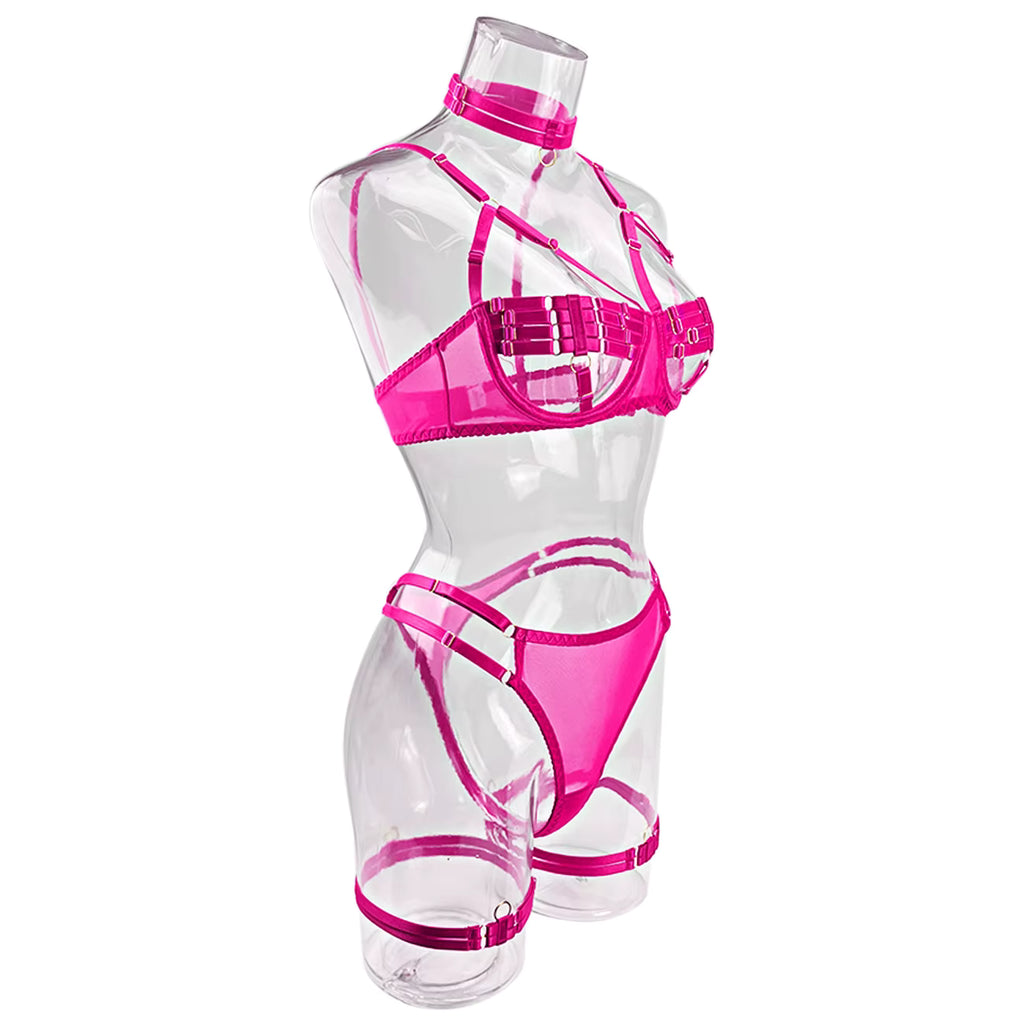 Ellolace Sexy Lingerie Naked Women Without Censorship 5-Piece Sexy Costume Hollow Underwear Uncensored Sensual Open Bra Outfits