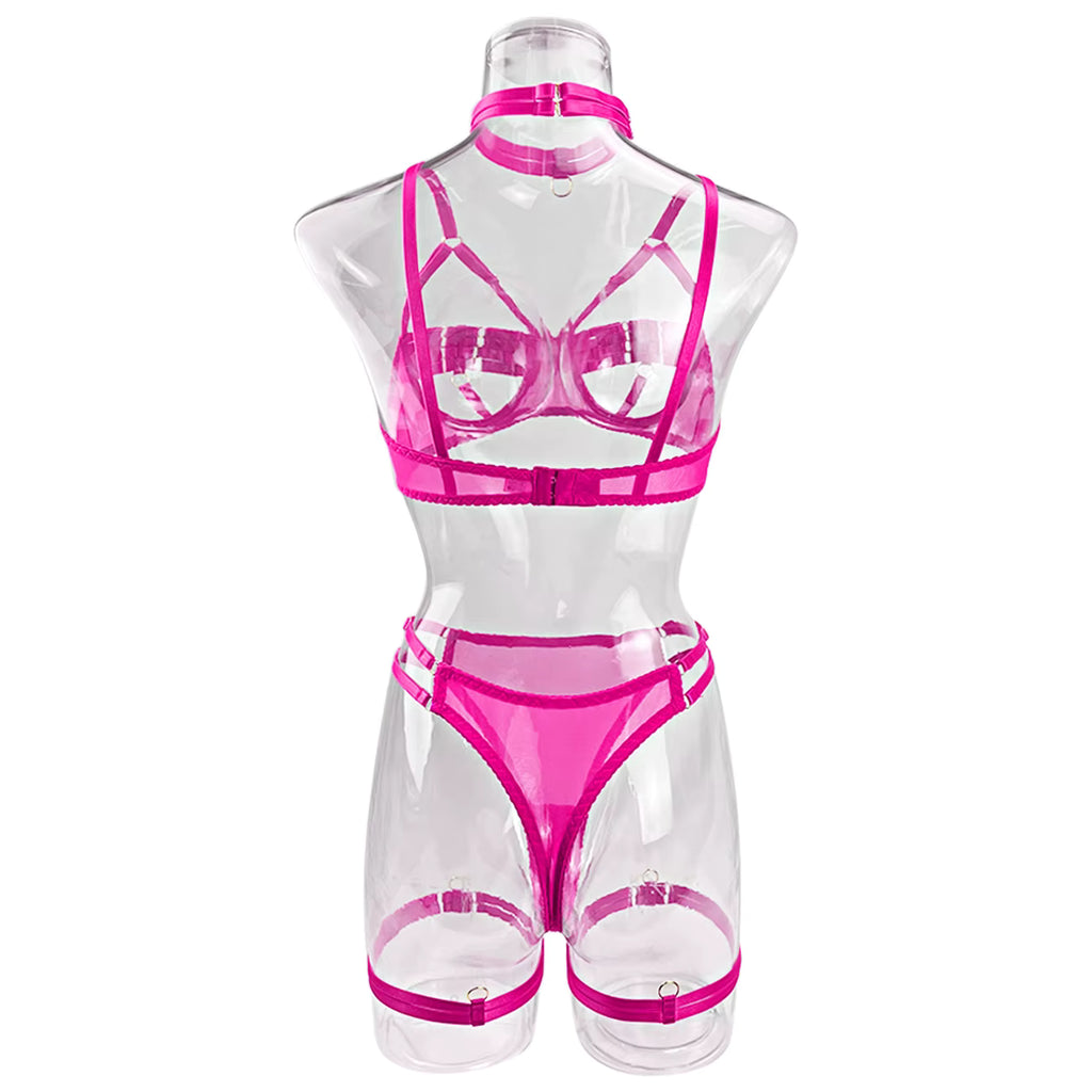 Ellolace Sexy Lingerie Naked Women Without Censorship 5-Piece Sexy Costume Hollow Underwear Uncensored Sensual Open Bra Outfits