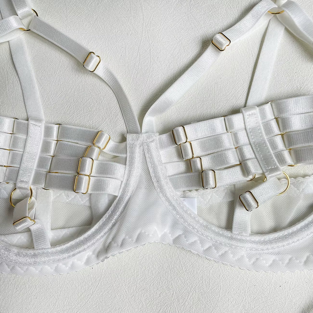 Ellolace Sexy Lingerie Naked Women Without Censorship 5-Piece Sexy Costume Hollow Underwear Uncensored Sensual Open Bra Outfits
