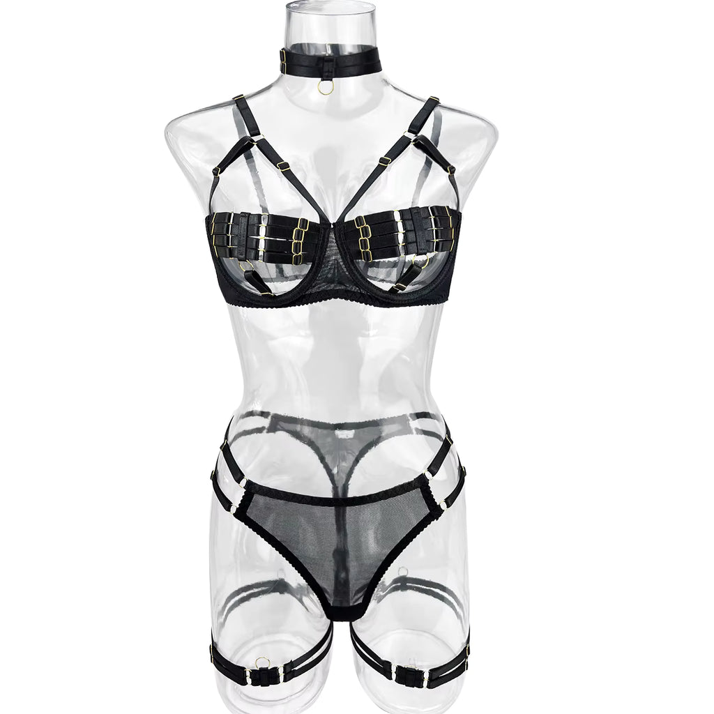 Ellolace Sexy Lingerie Naked Women Without Censorship 5-Piece Sexy Costume Hollow Underwear Uncensored Sensual Open Bra Outfits