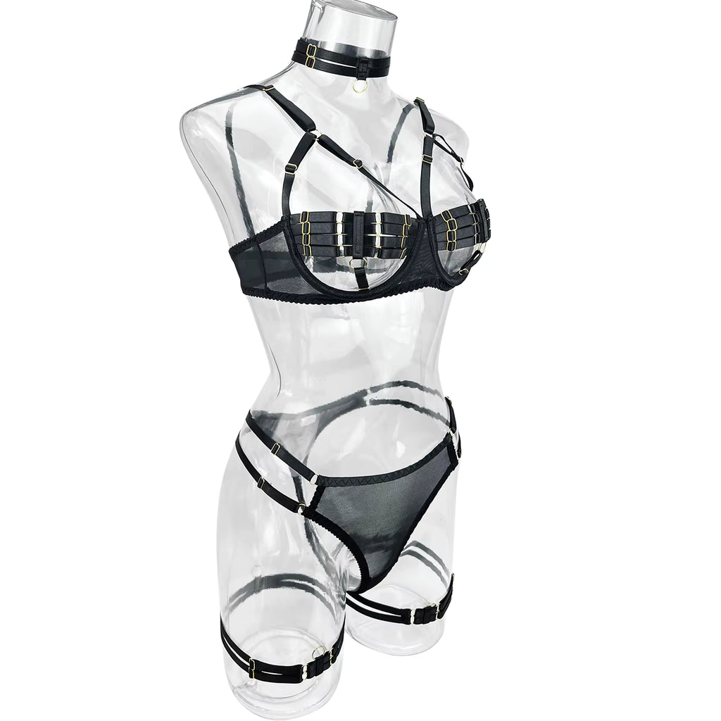 Ellolace Sexy Lingerie Naked Women Without Censorship 5-Piece Sexy Costume Hollow Underwear Uncensored Sensual Open Bra Outfits