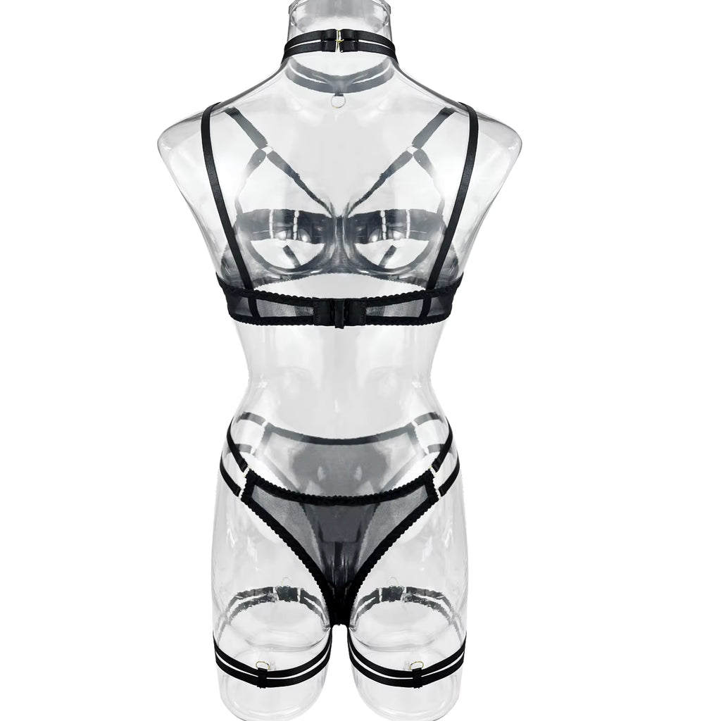 Ellolace Sexy Lingerie Naked Women Without Censorship 5-Piece Sexy Costume Hollow Underwear Uncensored Sensual Open Bra Outfits